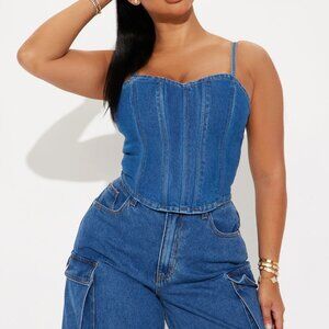 Fashion Nova "Take it Slow" Denim Corset Top NWT Sz Large